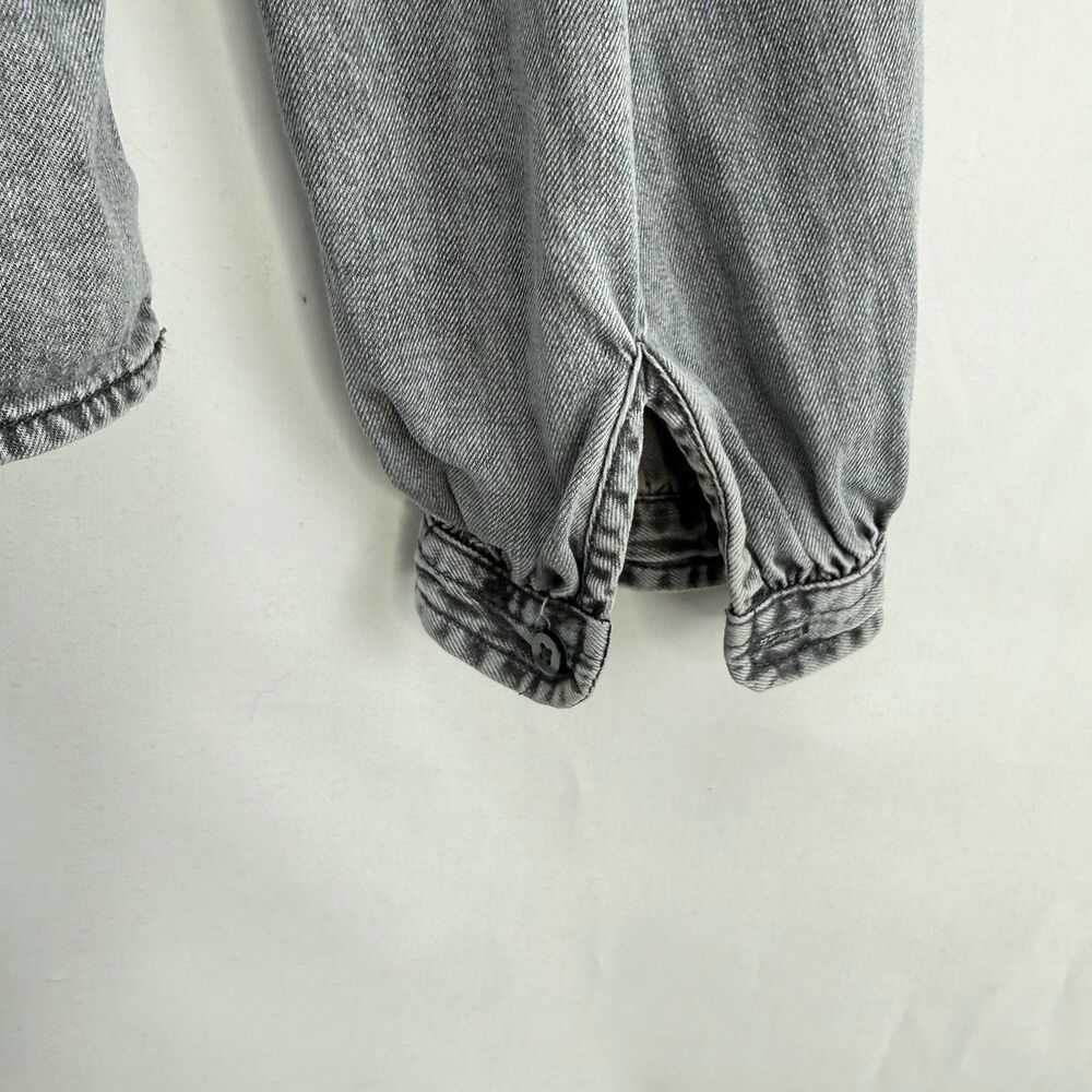 GAP Women’s Gray Denim Blouse V-Neck Smocked Waist Puff Long Sleeve Size L - Picture 13 of 16